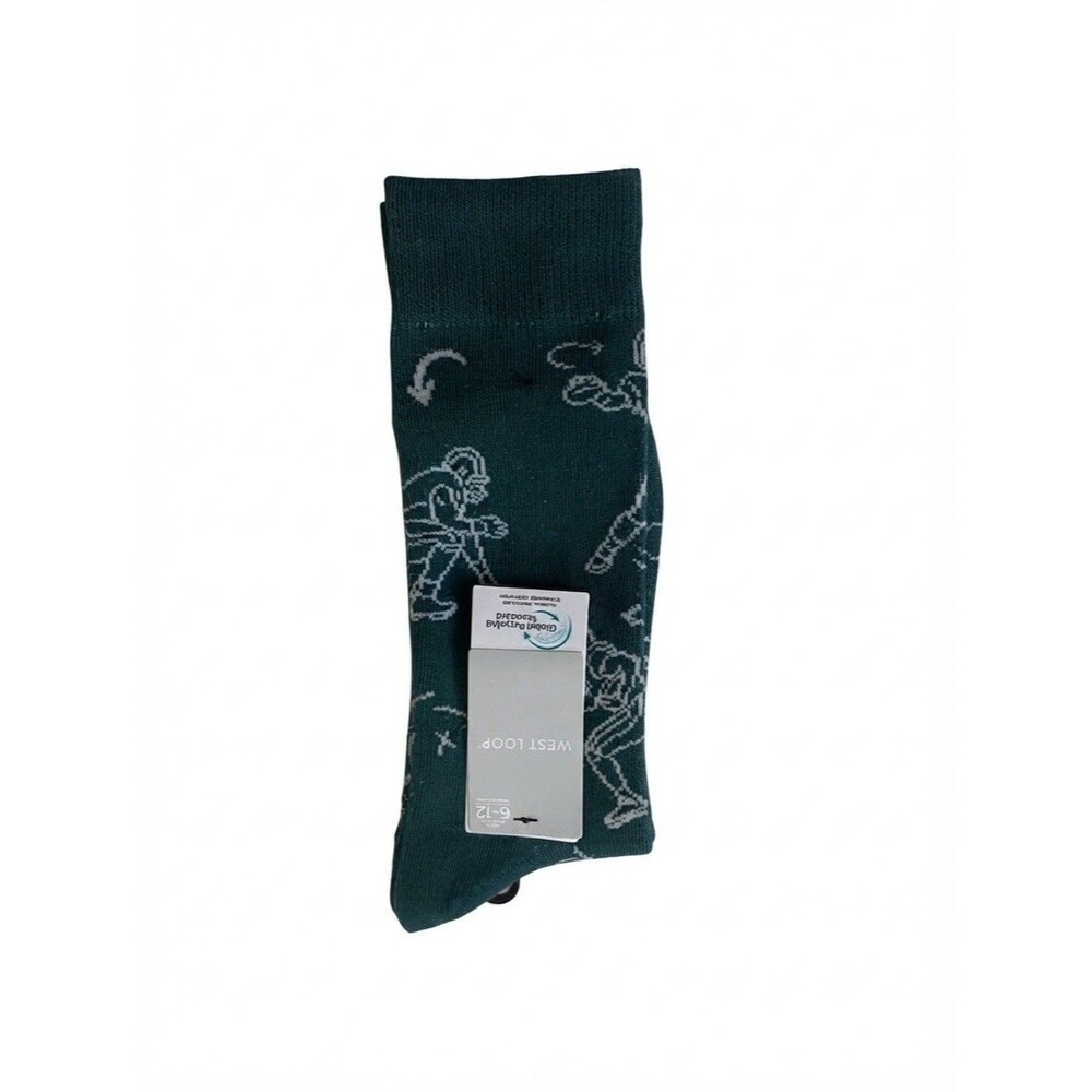 West Loop Men's Crew Socks Size 6-12 Green w/ Football Play Print NWT GRS Gift